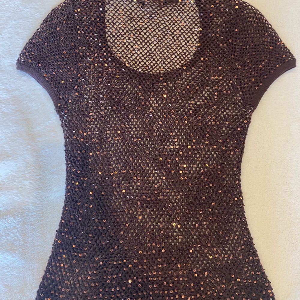BCBG MAXAZRIA fishnet sequin tshirt